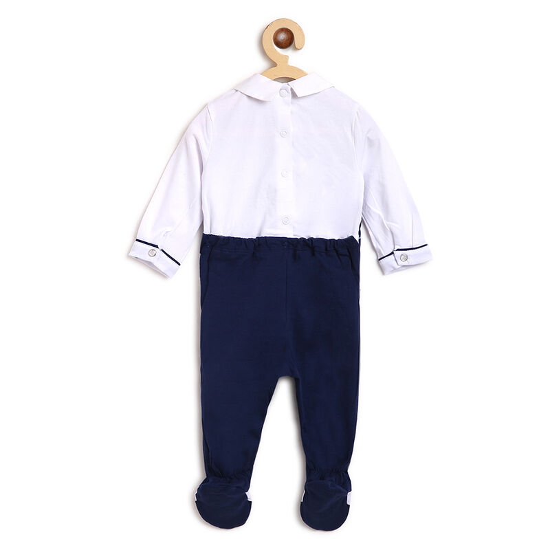 Boys White and Blue Checkered Nappy Opening Babysuit image number 1